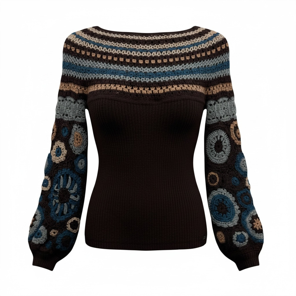 Qiviuk Celyn Bishop Sleeve Boatneck Sweater Pullover Women's XL Muskox Silk Knit